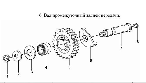 6. Вал промежуточный задней передачи.